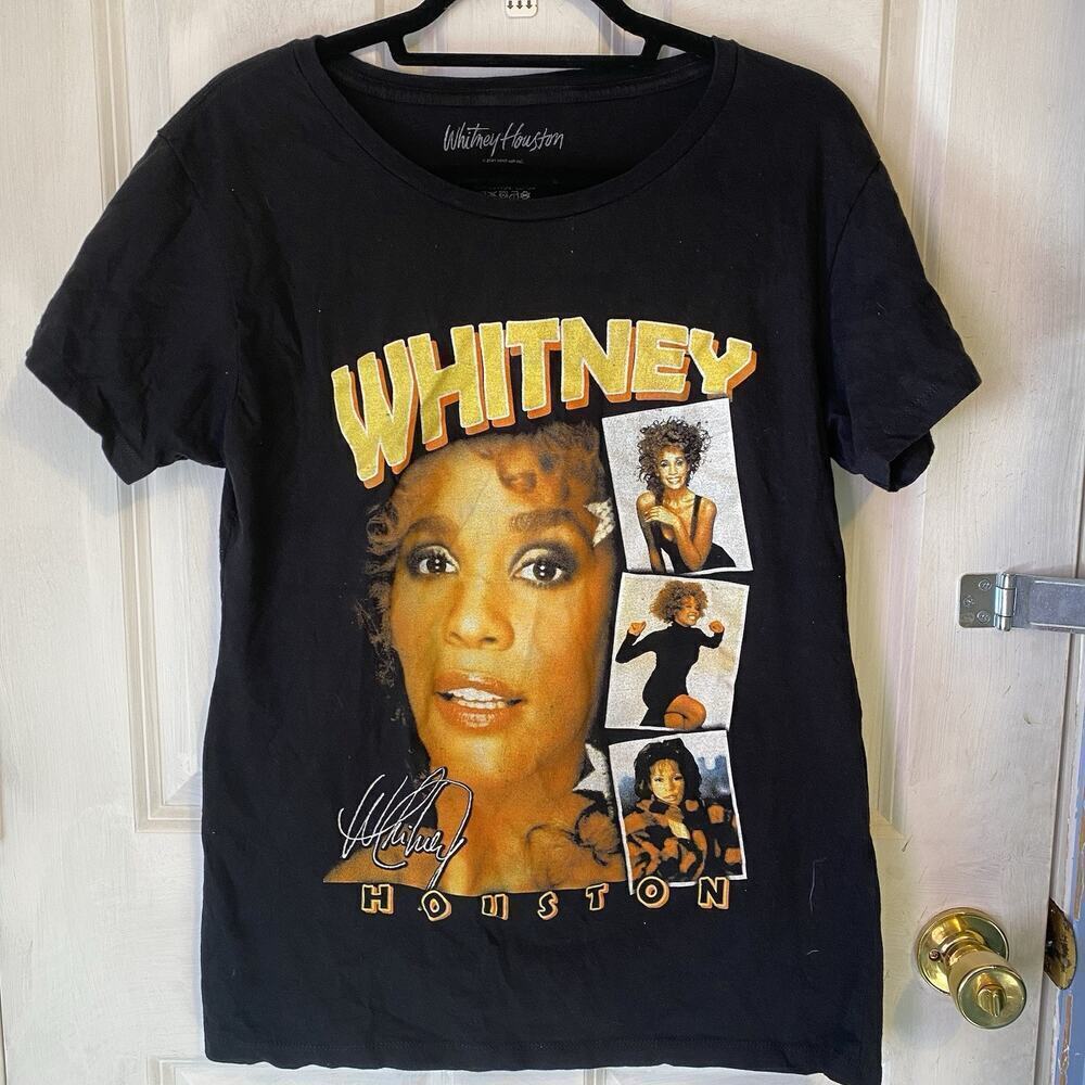 Whitney Houston T-Shirt Unisex M-L Black Short Sleeve Crew Neck Photo Montage.
